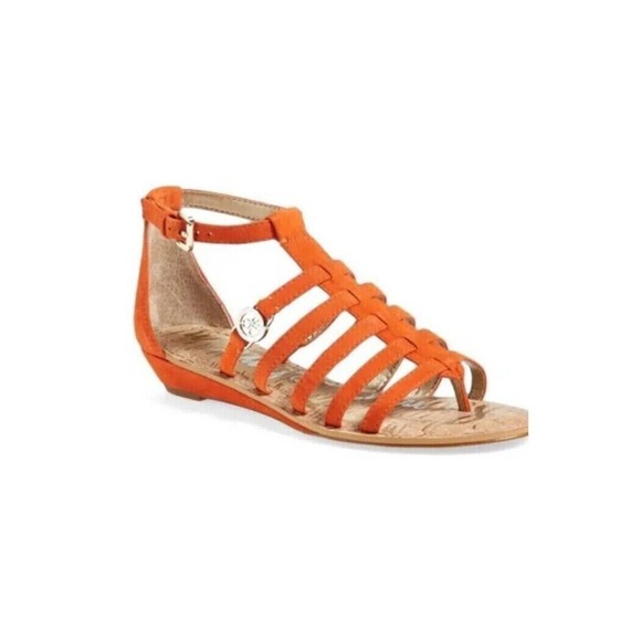 Sam Edelman Donna Sandal Caged Orange Suede Gladiator Strappy Thong Toe … - Picture 1 of 6